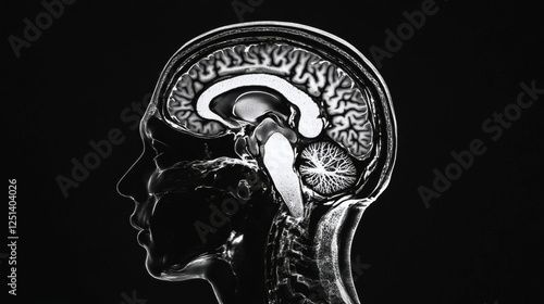 Black and white image of a human head profile with detailed features and expression
