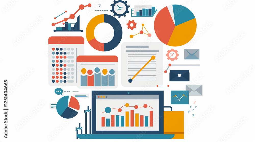 Business infographic elements offer a diverse set of vector icons, charts, graphs, and symbols for data visualization and design Business infographic elements offer a diverse set of vector icons, charts, graphs, and symbols for data visualization and design