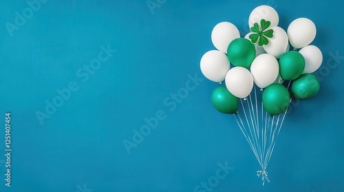 Wallpaper Mural Festive acrylic artwork of shamrock balloons floating in a bright blue sky, joyful and vibrant Torontodigital.ca