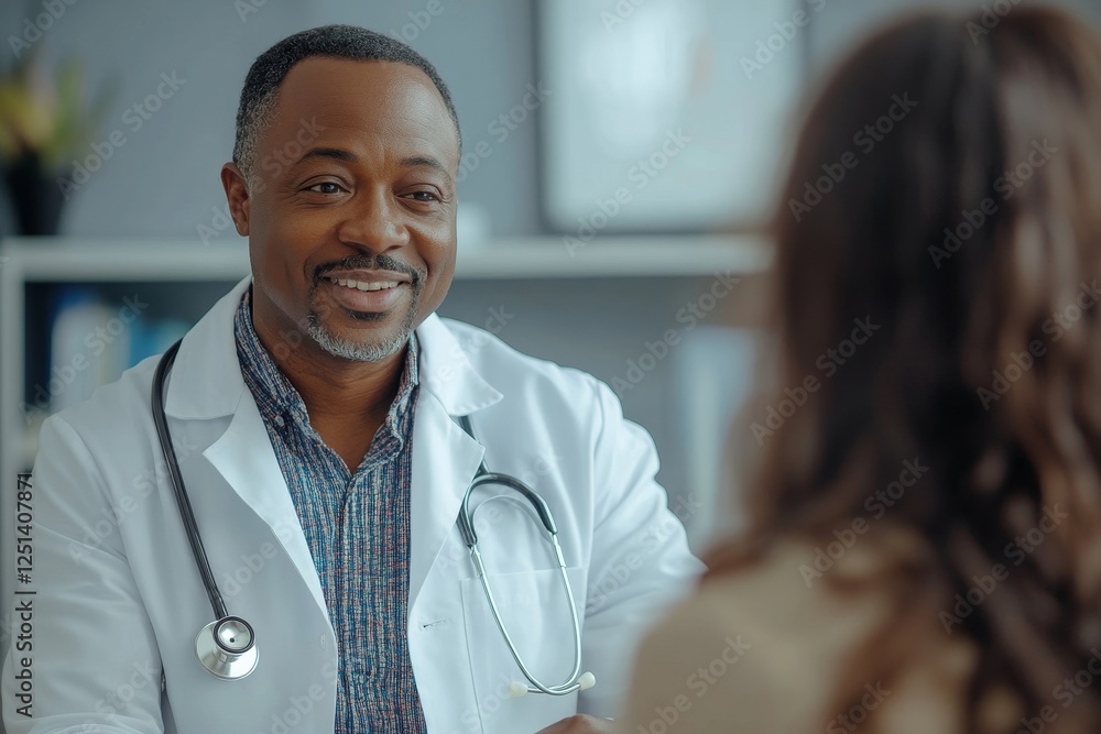 Close up doctor talking with the patient at a desk in the clinic Close up doctor talking with the patient at a desk in the clinic