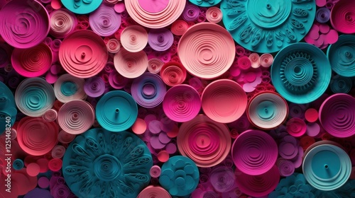 Vibrant Abstract Paper Art: A Colorful Symphony of Circles and Spirals photo