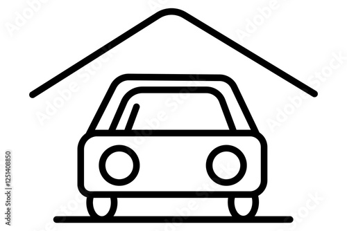 Car parking under awning icon, carport symbol, vehicle under protection, parking space, garage shelter, car protection, carport sign, covered parking, car storage, parking lot