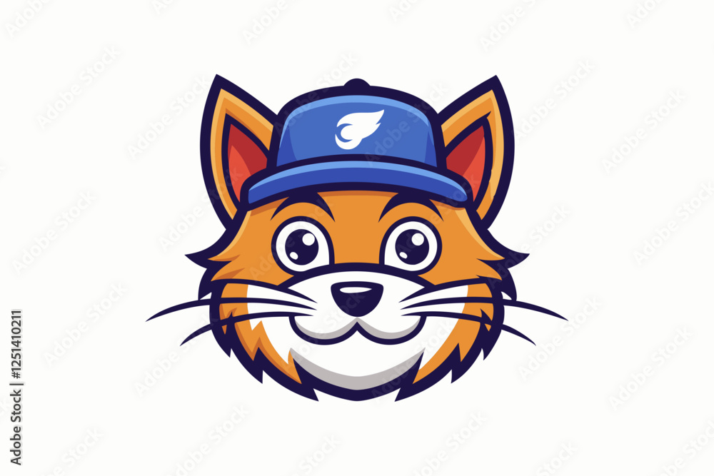 Obraz premium cat with cap logo vector white background
