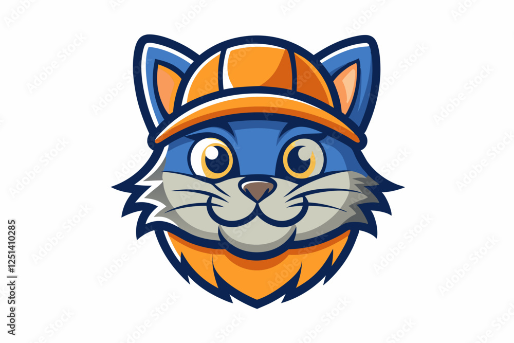 Obraz premium cat with cap logo vector white background