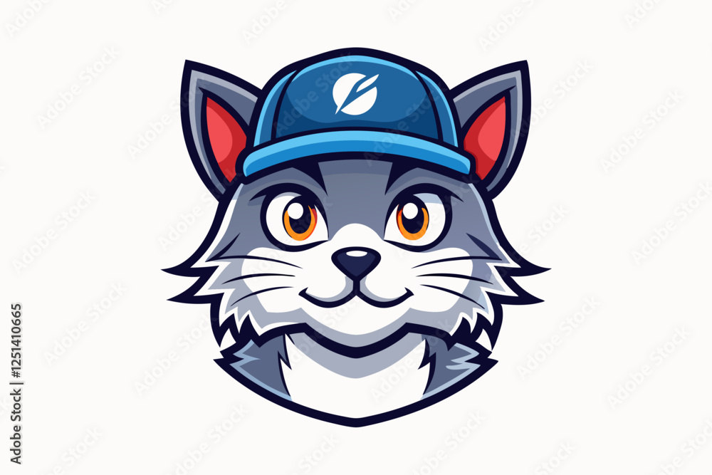 Obraz premium cat with cap logo vector white background