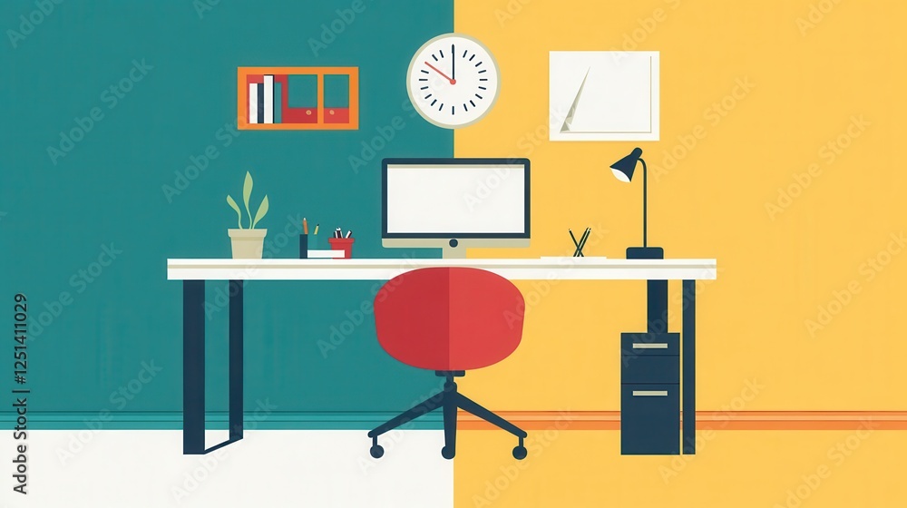 Stylish Home Office Setup with Colorful Backgrounds Stylish Home Office Setup with Colorful Backgrounds