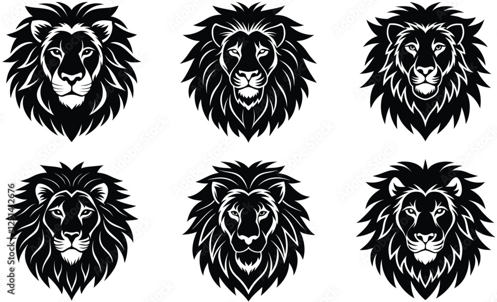 Fototapeta premium lion head logo silhouette vector, lion head icons illustration