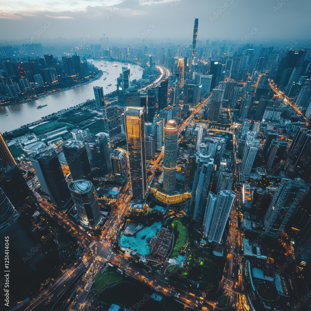 Fototapeta premium A cityscape with a river running through it