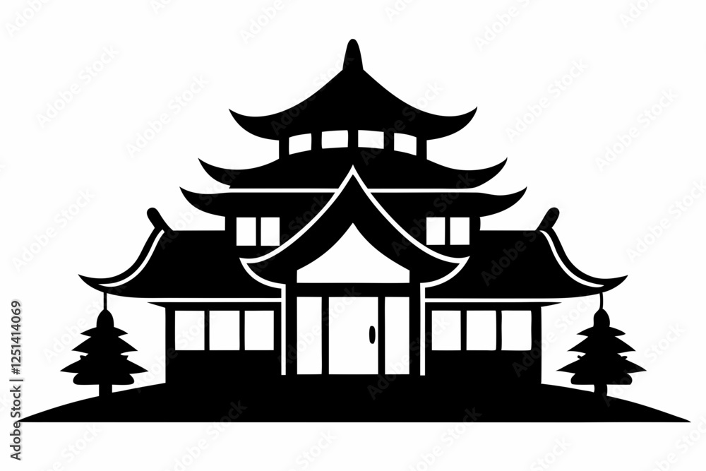 Fototapeta premium Chinese house silhouette vector illustration