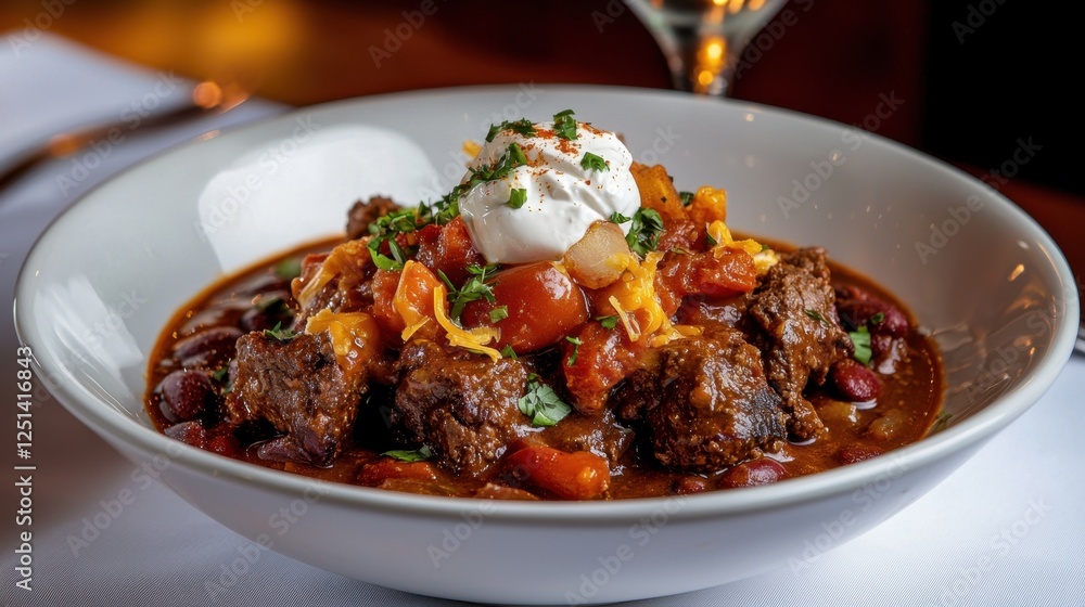 A bowl of chili with beans and meat A bowl of chili with beans and meat
