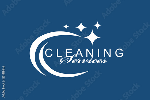 cleaning service design with sparkle stars isolated on blue background
