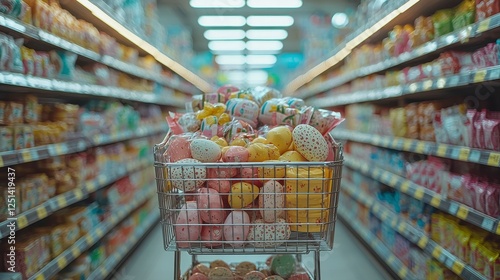 Easter candy shopping cart in supermarket aisle (1)