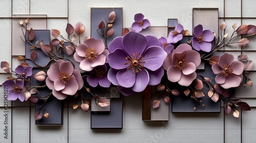 Wallpaper Mural Purple floral wall art, geometric background, interior design Torontodigital.ca