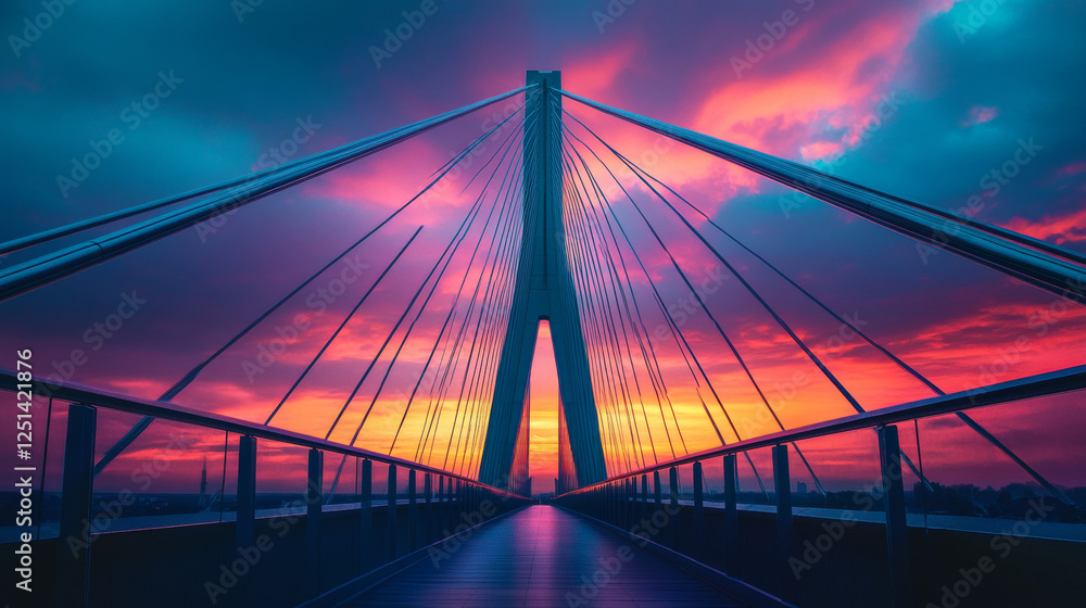 Obraz premium Symmetry in Steel: Modern Bridge Under Dusk (Variant 3)