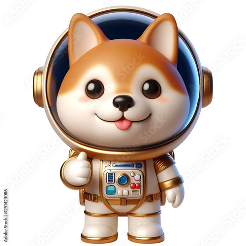 Cute and happy 3d shiba inu astronaut isolated on white background, digital art