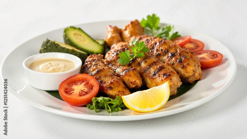 Delicious Grilled Chicken Tikka with Lemon, Avocado, and Tomato Salad Delicious Grilled Chicken Tikka with Lemon, Avocado, and Tomato Salad