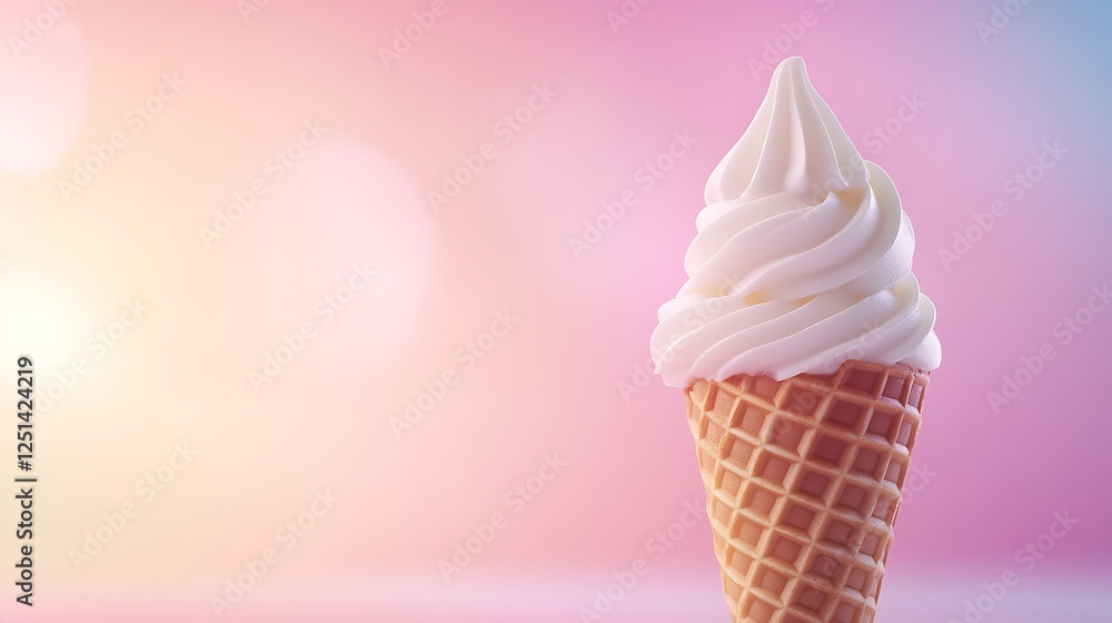 A deliciously swirled vanilla soft-serve ice cream in a whimsical presentation. A deliciously swirled vanilla soft-serve ice cream in a whimsical presentation.