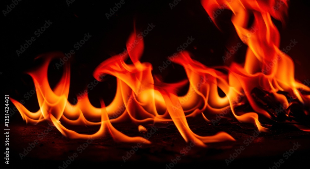 Fiery Inferno: A mesmerizing display of vibrant flames dances in the darkness, creating an intense and captivating visual spectacle.