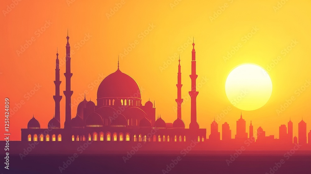 Obraz premium illustration mosque and sunset