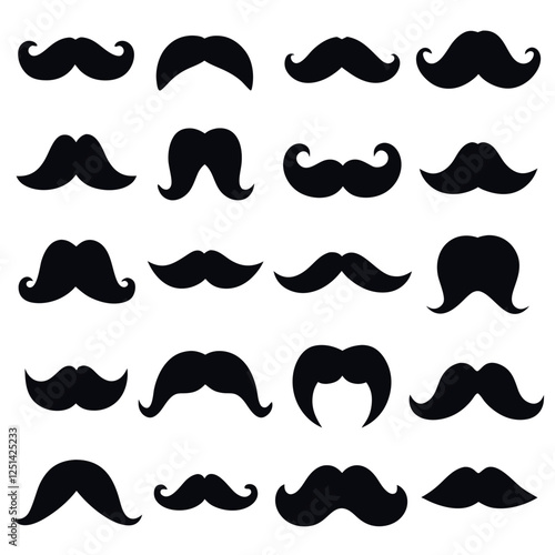 Collection of various mustache silhouettes on white background