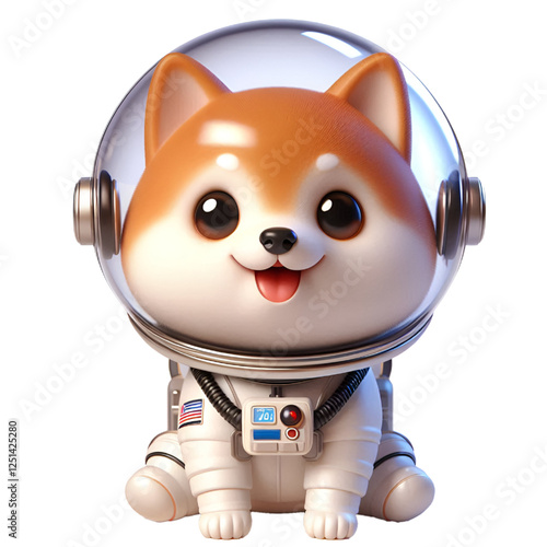 Cute and happy 3d shiba inu astronaut isolated on white background, digital art