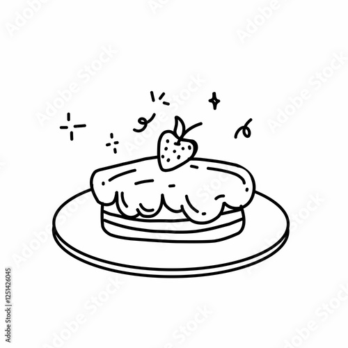 slice of cake with strawberry on plate cartoon