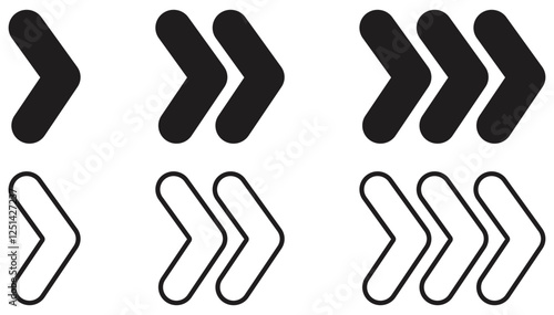 Bold and Outline Chevron Arrow Patterns. Isolated On Transparent Background.