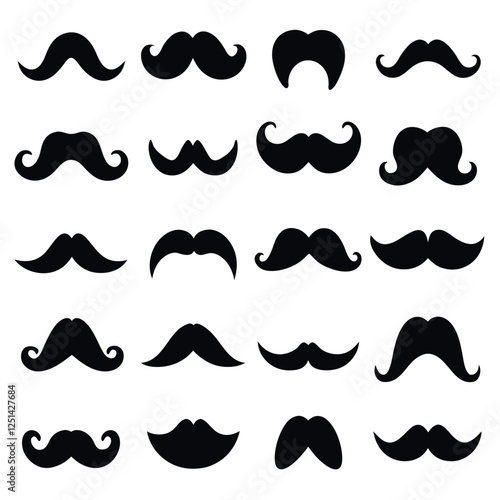 Collection of various mustache silhouettes on white background