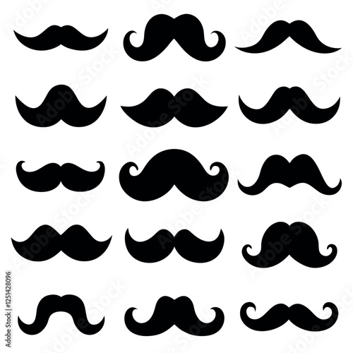 Collection of various mustache silhouettes on white background