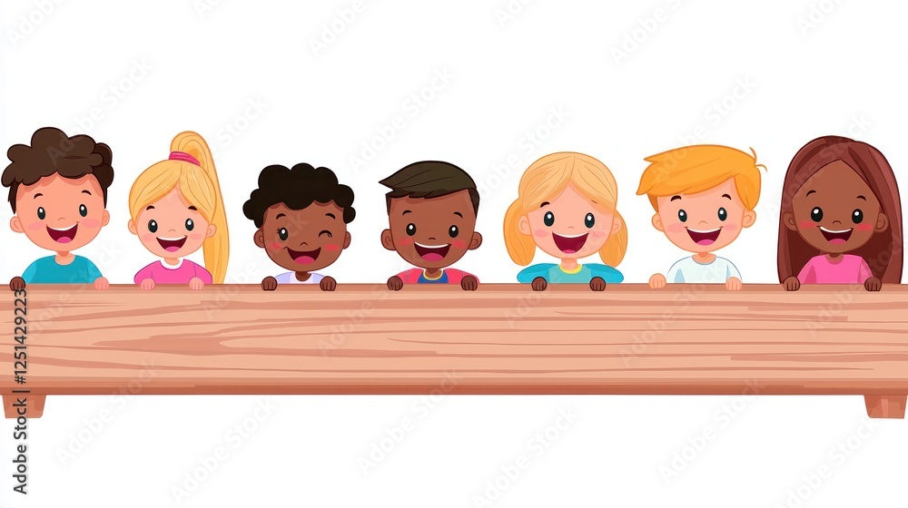 Children peeking over wooden board. Possible use Educational resource Children peeking over wooden board. Possible use Educational resource