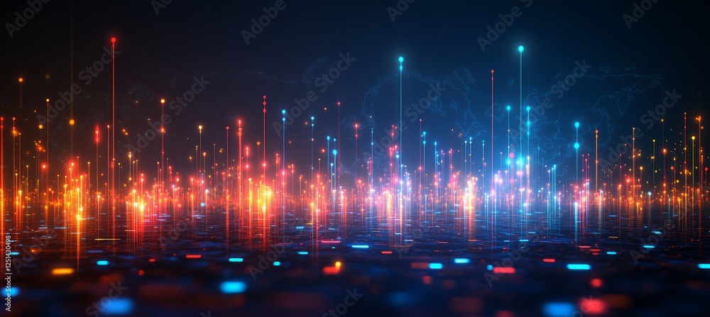 Fototapeta premium Abstract Futuristic Technology Background with Glowing Lines and Data Visualization, 3D Rendering