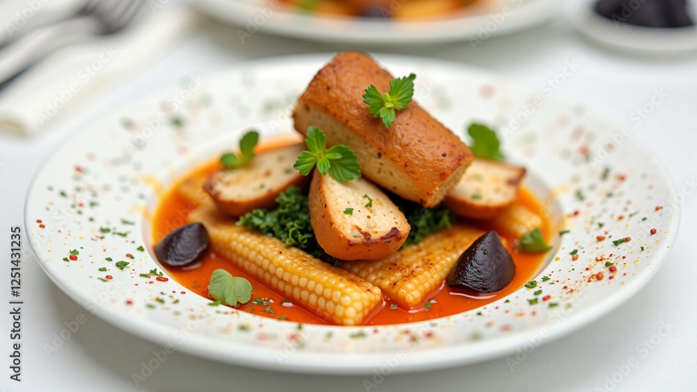 Gourmet Vegan Sausage with Baby Corn and Spicy Sauce Gourmet Vegan Sausage with Baby Corn and Spicy Sauce
