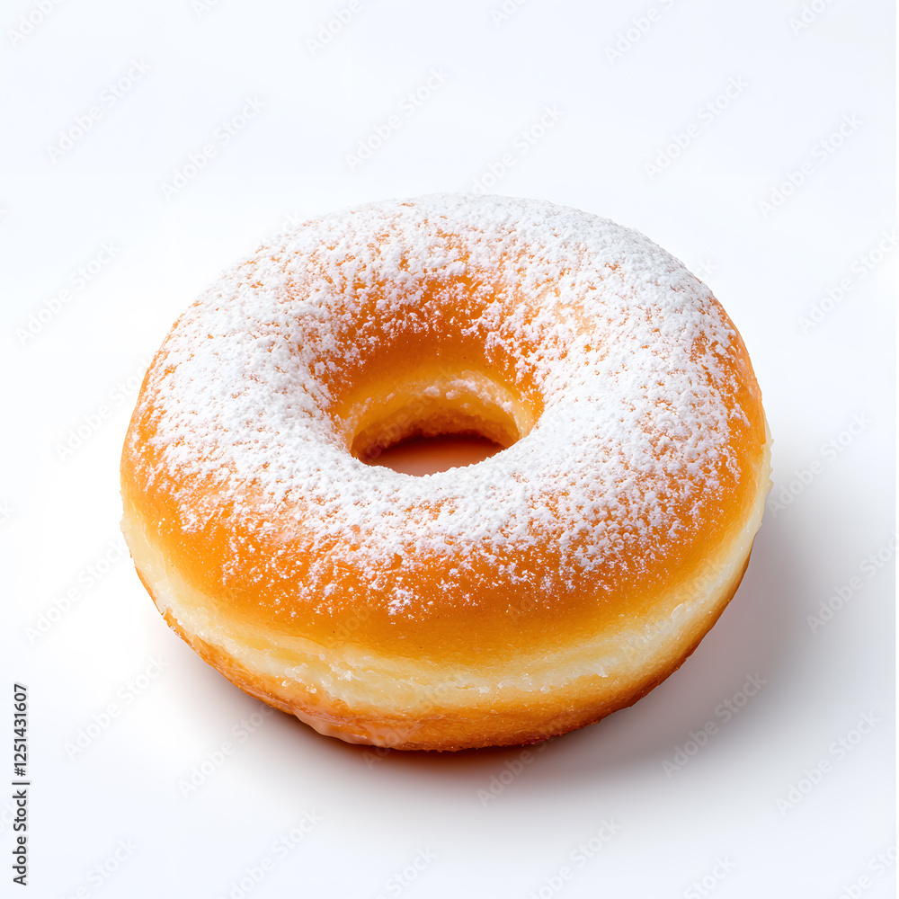 Top view delicious powdered sugar donut on a white background Top view delicious powdered sugar donut on a white background