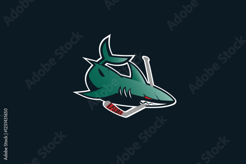 Creative Ice Hockey Sports Shark logo template. Shark Mascot Ice Hockey team logo vector.