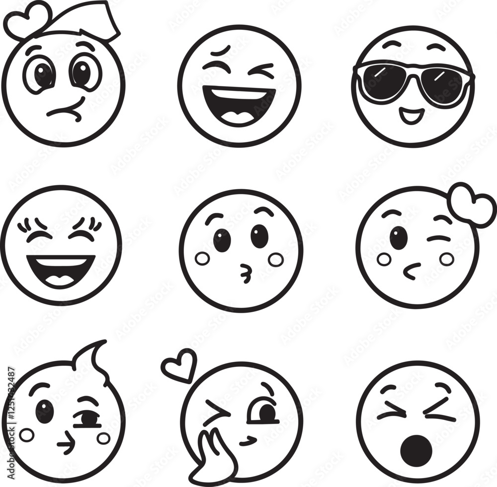 Doodle Emoji face icon set. Hand drawn sketch style. . Doodle Emoji face icon set. Hand drawn sketch style. .
