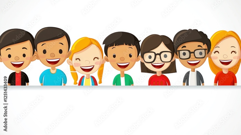 Cartoon kids, diverse, smiling, border, background, illustration, educational, use for posters or children's books Cartoon kids, diverse, smiling, border, background, illustration, educational, use for posters or children's books