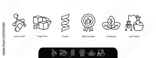 General features icons for food dietary supplement labeling