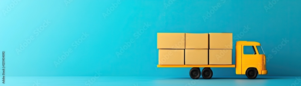Toy Truck Carrying Cardboard Boxes on Blue Background Toy Truck Carrying Cardboard Boxes on Blue Background