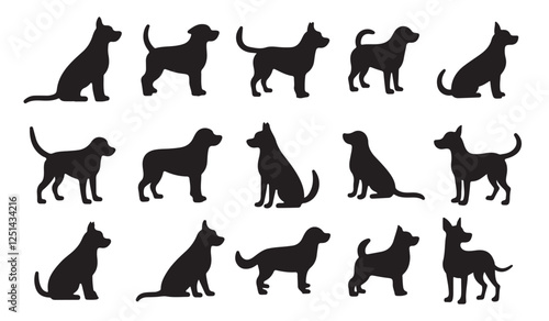 Detailed silhouette bundle of dogs in various stances perfect for dog-themed projects