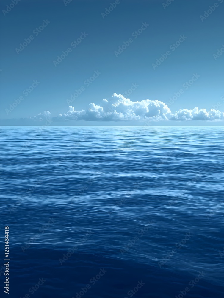 Fototapeta premium A serene blue seascape featuring gentle waves under a clear sky with fluffy clouds, evoking a sense of tranquility and harmony with nature.