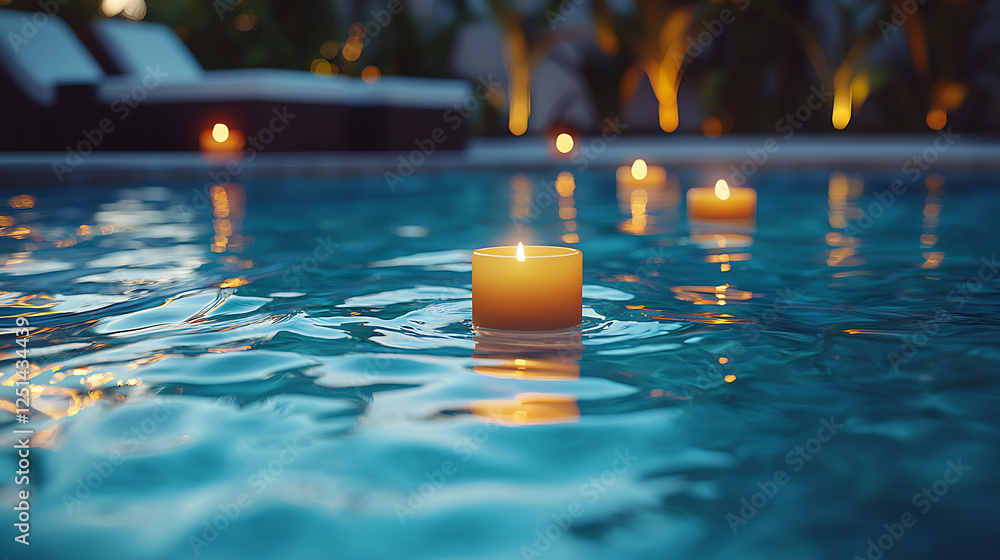 custom made wallpaper toronto digitalFloating candle in swimming pool at luxury spa resort creating serene evening ambiance with reflective water