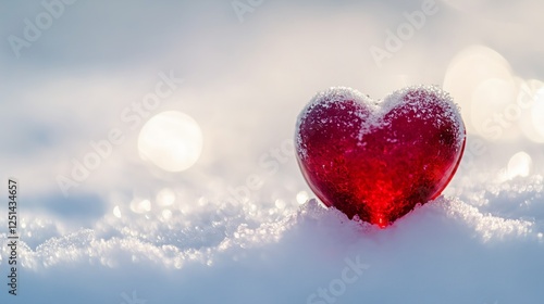 Heart-shaped decoration surrounded by snow creates a romantic atmosphere for Valentine's Day and wedding celebrations
