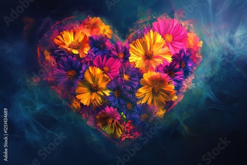 Colorful Heart Shaped Floral Arrangement with Vibrant Flowers