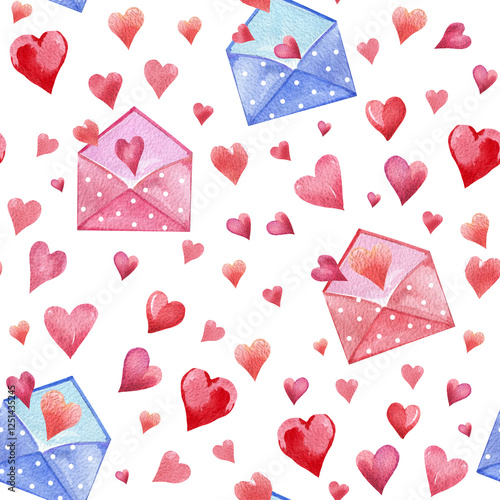 Wallpaper Mural envelope with hearts seamless watercolor pattern, valentines day Torontodigital.ca