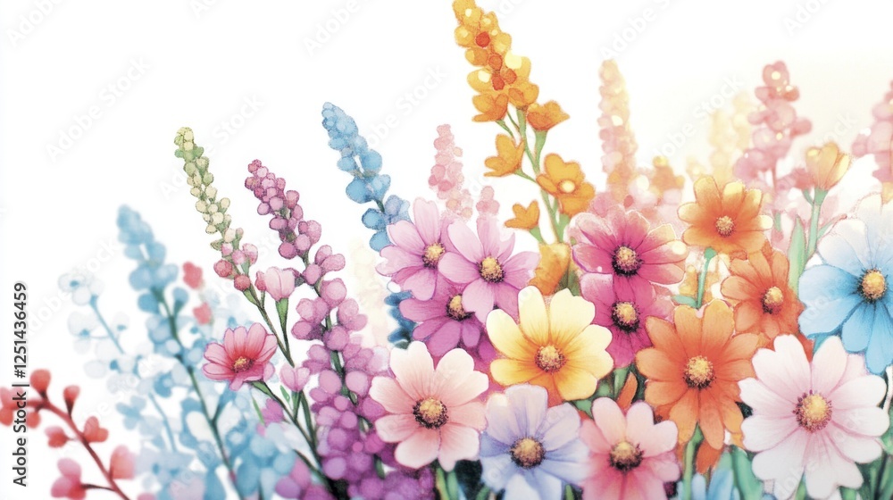 Naklejka premium Watercolor Painting of a Colorful Flower Bouquet on White Background