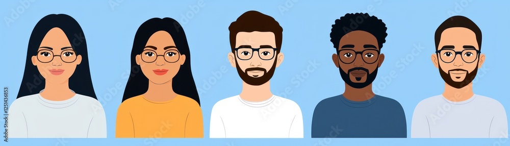 Diverse people avatars, various backgrounds, simple illustrations Diverse people avatars, various backgrounds, simple illustrations