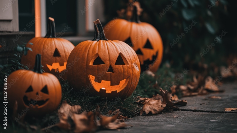 Spooky Halloween Jack-o'-lanterns on the Porch Spooky Halloween Jack-o'-lanterns on the Porch