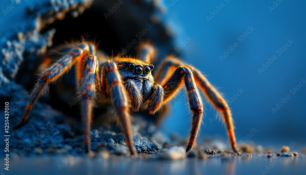 Close Up of Striking Spider Emerging From Hole on the Ground Close Up of Striking Spider Emerging From Hole on the Ground