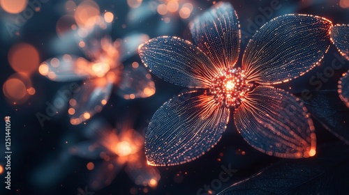 Glowing Luminous Abstract Flower Nature Digital Art Enchanted Forest Close-Up Beauty and Serenity