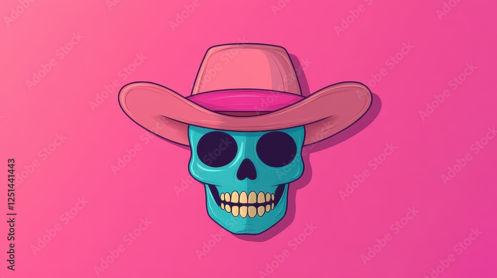 A bright blue skeleton dons a pink sombrero, set against a vivid pink background. This striking design blends traditional themes with modern artistry, emphasizing cultural celebration A bright blue skeleton dons a pink sombrero, set against a vivid pink background. This striking design blends traditional themes with modern artistry, emphasizing cultural celebration